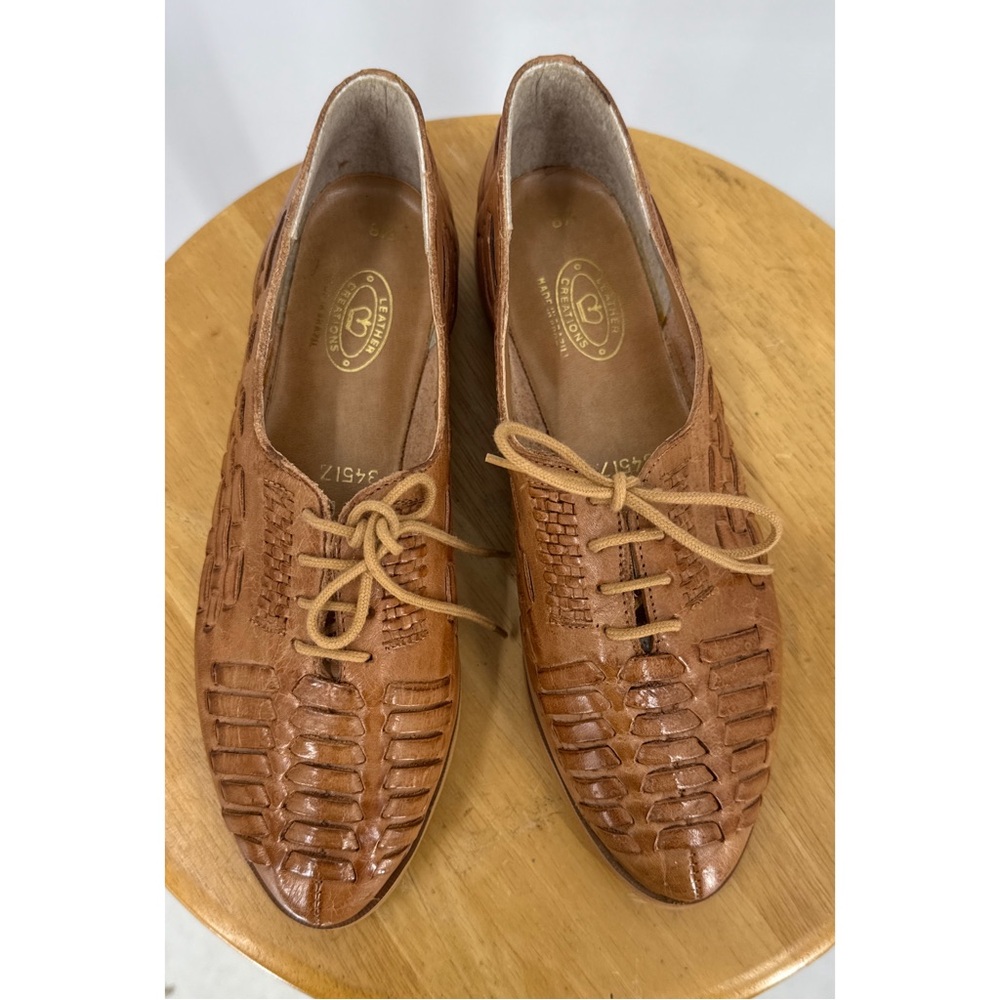 Leather creations vintage made in Brazil woven lace up flat loafer 8.5.